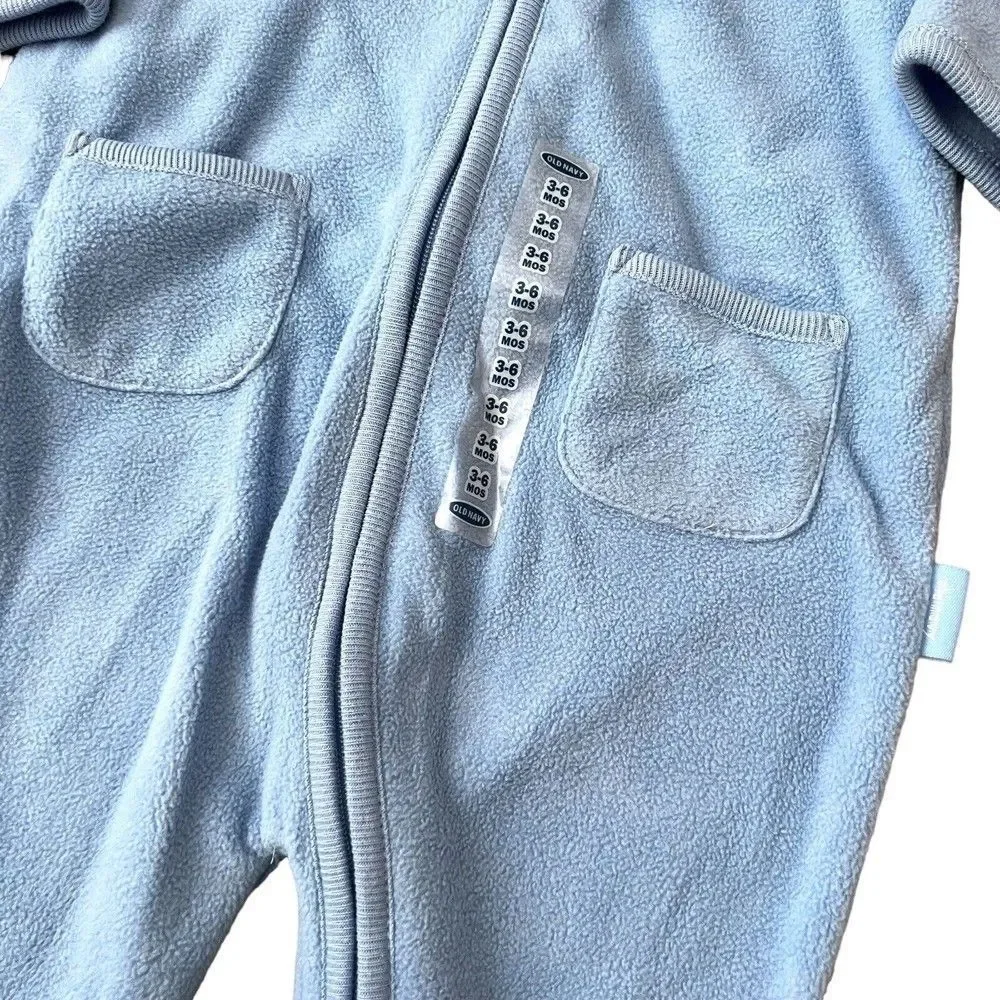 Old Navy Newborn Fleece Jumpsuit‎ Boys Infant Size 3-6 Months Blue Hooded Zip